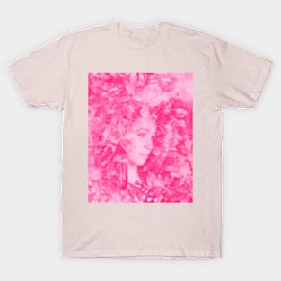 Beautiful girl, near the flowers. Pink, beautiful. T-Shirt